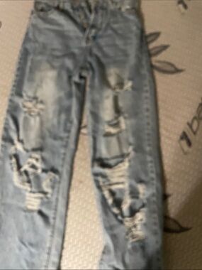 Light Blue Women's Straight Leg Distressed Jeans